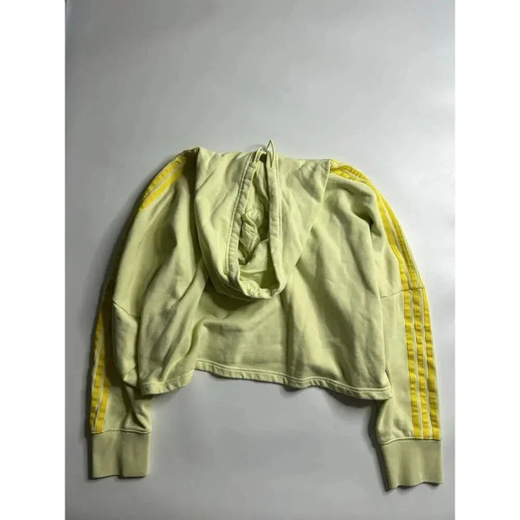 Adidas Sweatshirt Womens XL Cropped Neon Yellow Embroidered Logo Hoodie - Picture 6 of 6